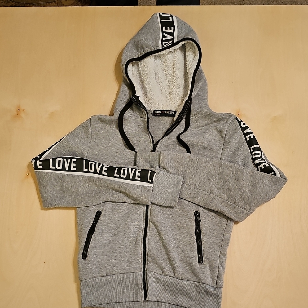 Roma Concept Women's Gray Love Full Zippered Hoodie